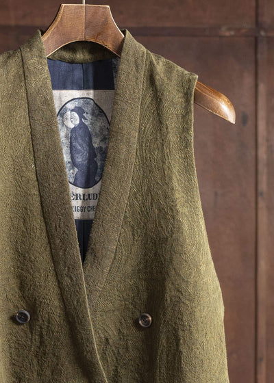 ZIGGY CHEN 0W2520113 DOUBLE-BREASTED JACQUARD WAISTCOAT 54-OLIVE