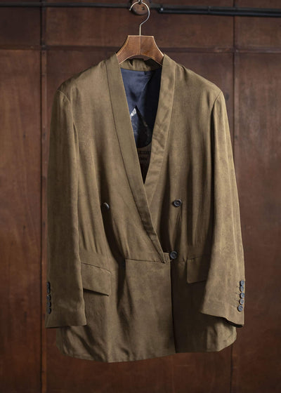 ZIGGY CHEN 0W2520903 DOUBLE BREASTED SILK BLAZER 54-OLIVE