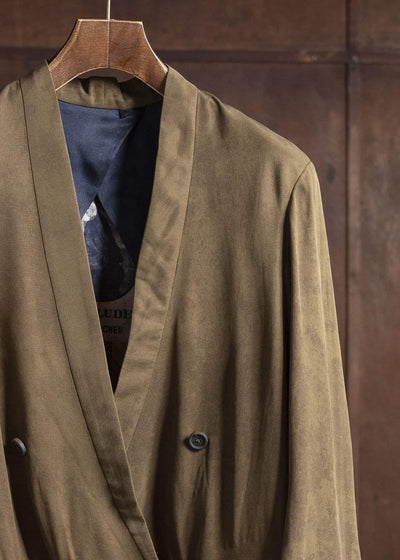 ZIGGY CHEN 0W2520903 DOUBLE BREASTED SILK BLAZER 54-OLIVE