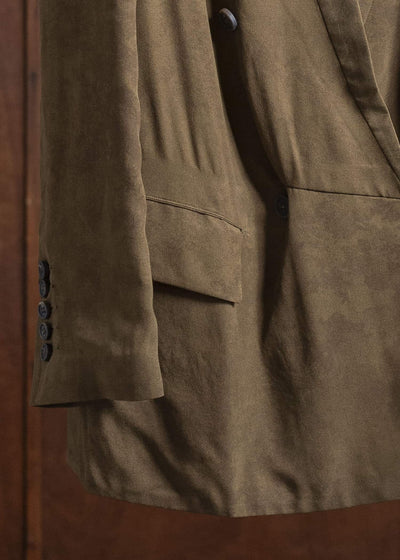 ZIGGY CHEN 0W2520903 DOUBLE BREASTED SILK BLAZER 54-OLIVE