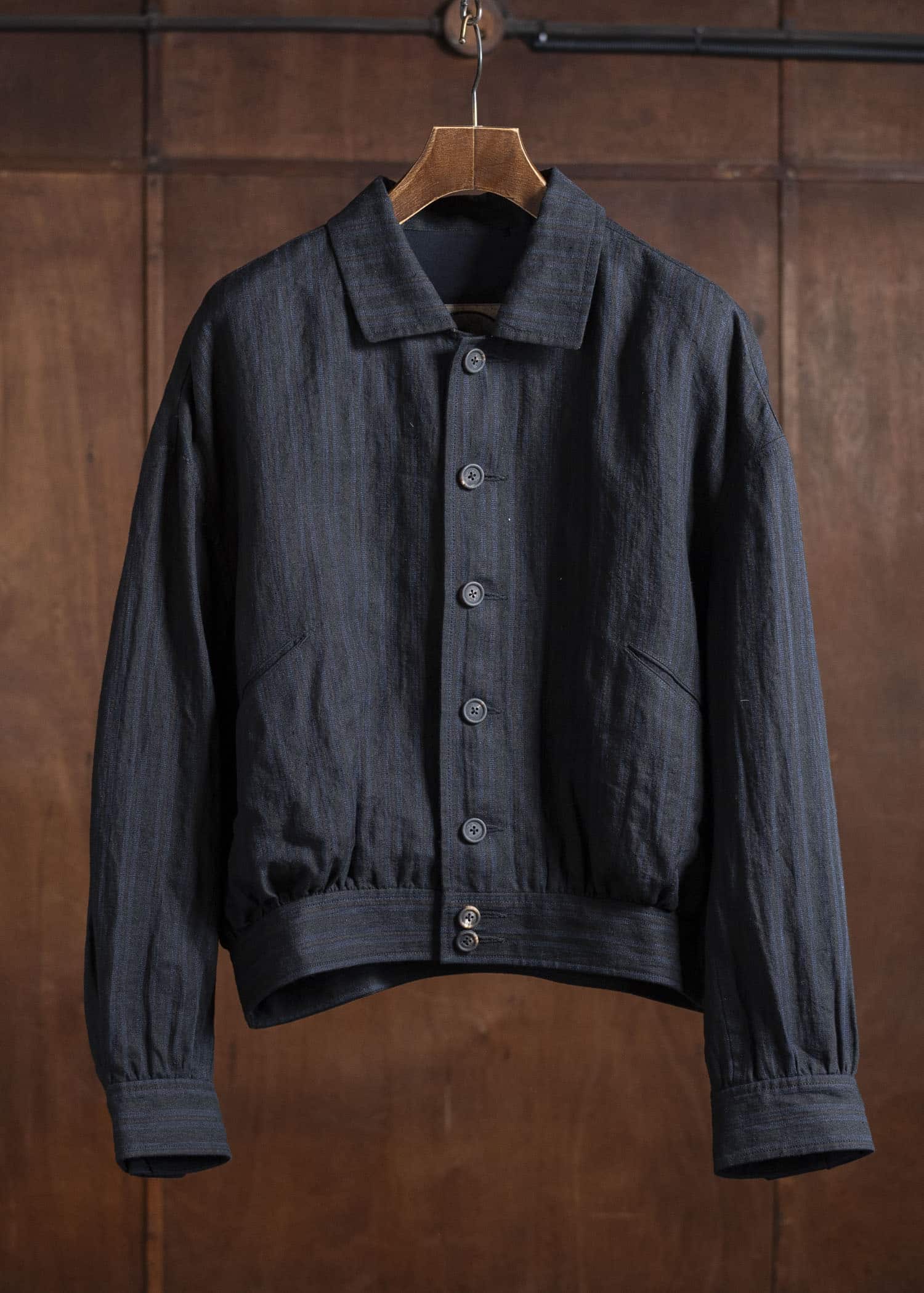 ZIGGY CHEN 0M2520911 SPREAD COLLAR CROPPED JACKET 04-BLACK X DARK BLUE