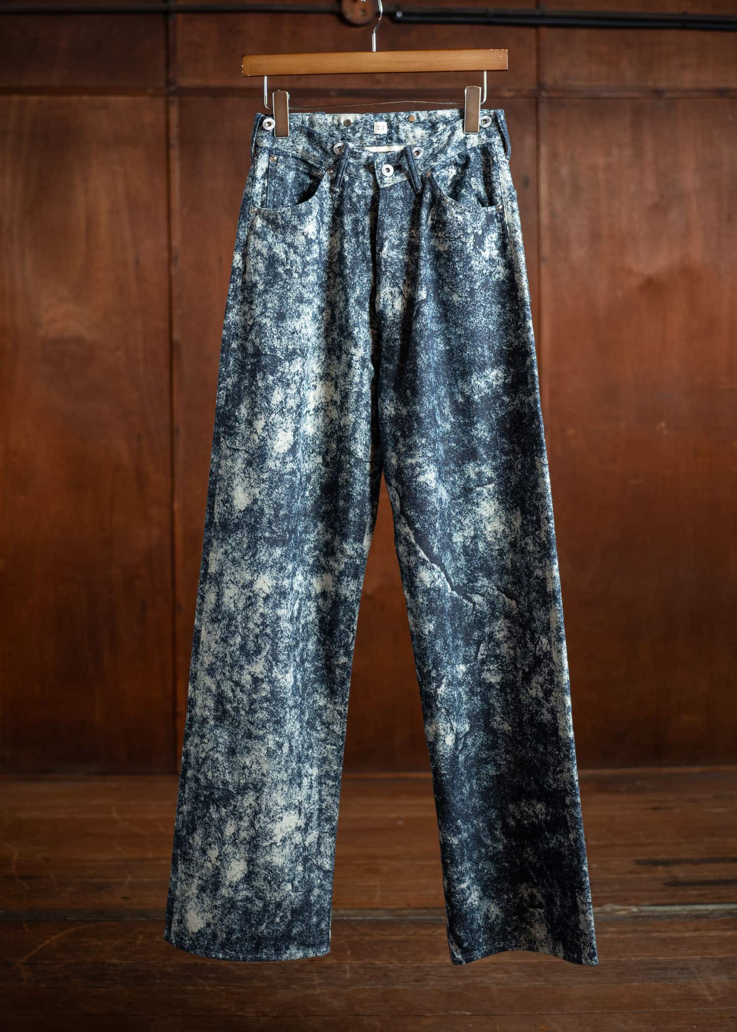 Taiga Takahashi Denim Trousers C.1920's- Discharged print Lot.704 Discharged Indigo