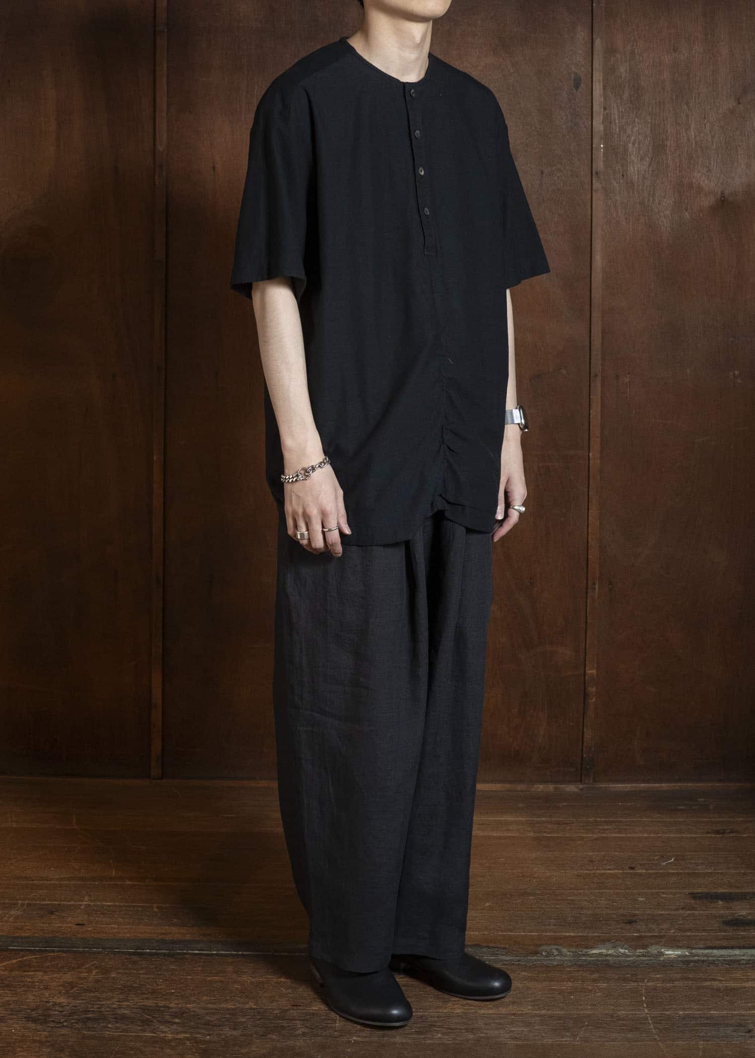 Jurgen Lehl J0162FPM912-19 リネンムラ染パンツ	黒