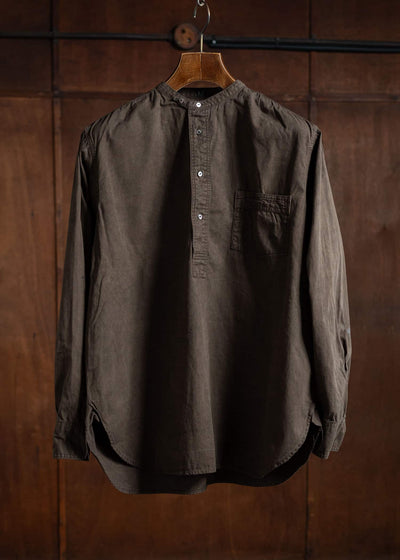 Taiga Takahashi Band Collar Shirt P/O Mud Dyed Brown Lot.105