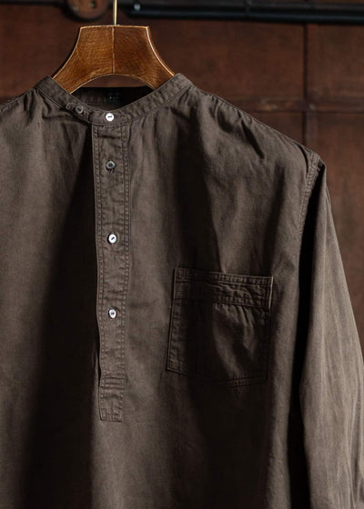Taiga Takahashi Band Collar Shirt P/O Mud Dyed Brown Lot.105