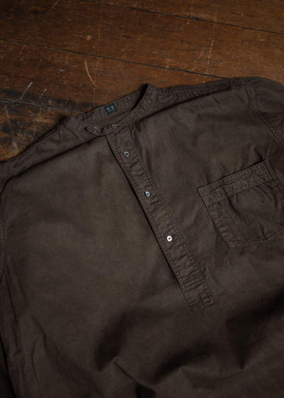 Taiga Takahashi Band Collar Shirt P/O Mud Dyed Brown Lot.105