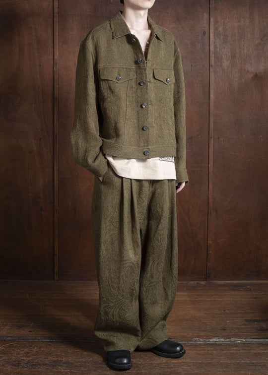 ZIGGY CHEN 0M2520509 DROP CROTCH WIDE LEG TROUSERS 54-OLIVE