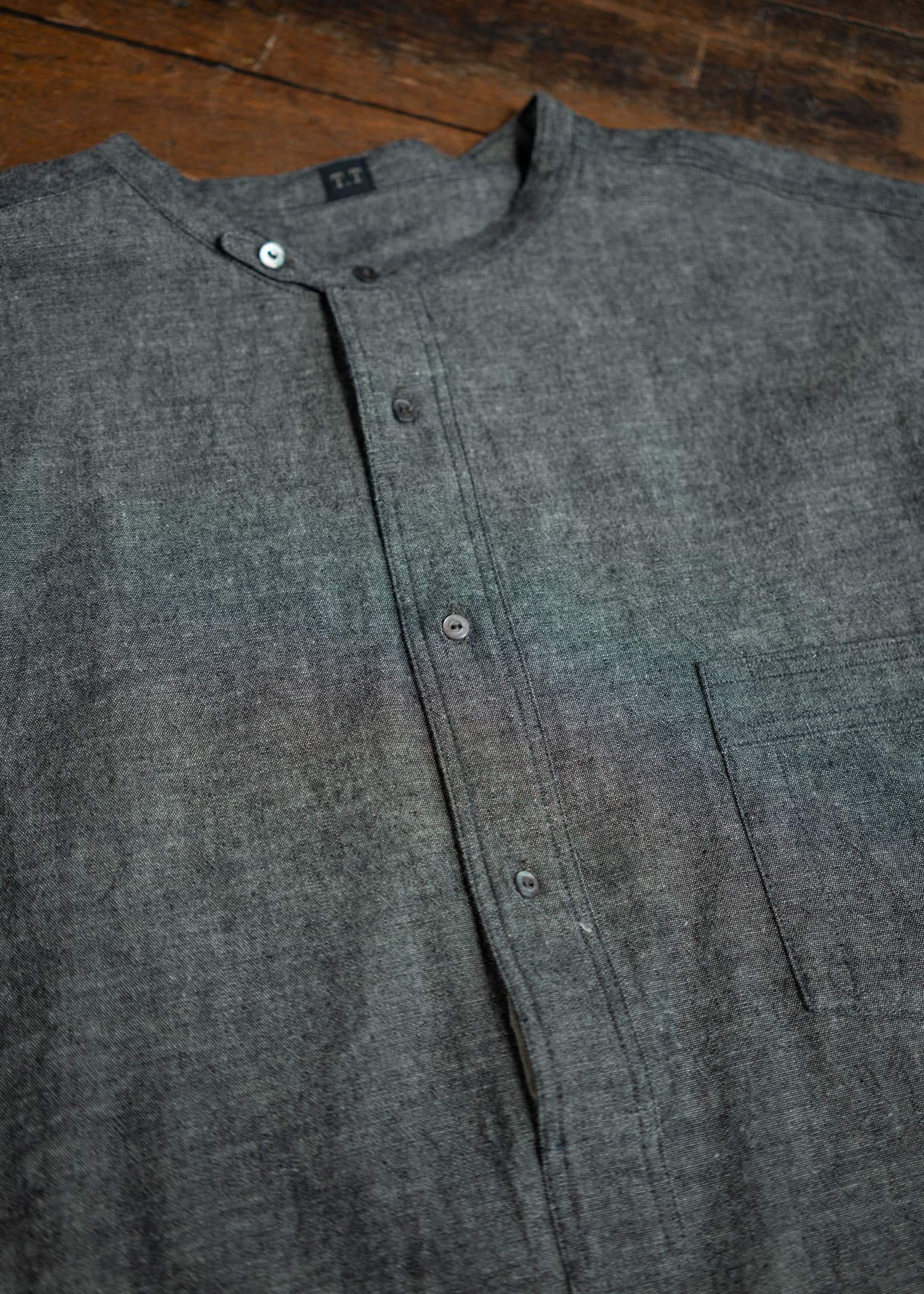 Taiga Takahashi Band Collar Shirt P/O Black Chambray Lot.105