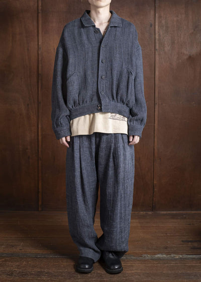 ZIGGY CHEN 0M2520501 DROP CROTCH WIDE LEG TROUSERS 23-SOOT BLUE