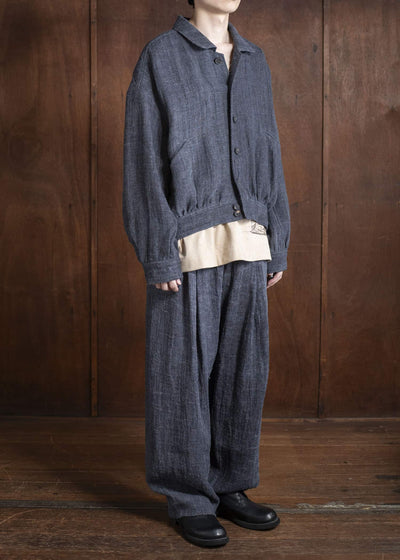 ZIGGY CHEN 0M2520501 DROP CROTCH WIDE LEG TROUSERS 23-SOOT BLUE