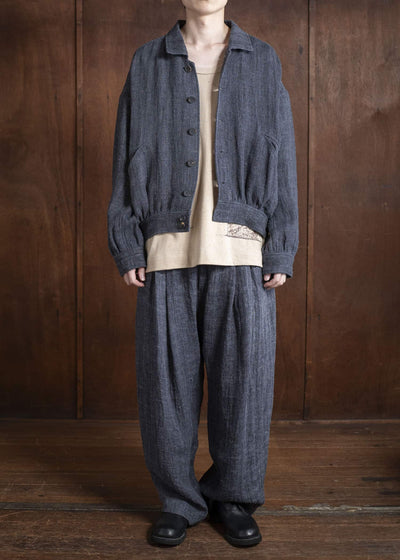 ZIGGY CHEN 0M2520501 DROP CROTCH WIDE LEG TROUSERS 23-SOOT BLUE