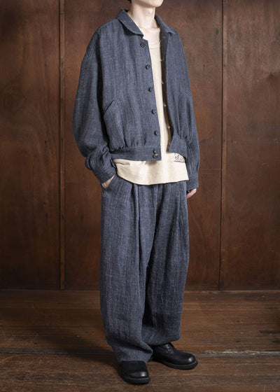 ZIGGY CHEN 0M2520501 DROP CROTCH WIDE LEG TROUSERS 23-SOOT BLUE