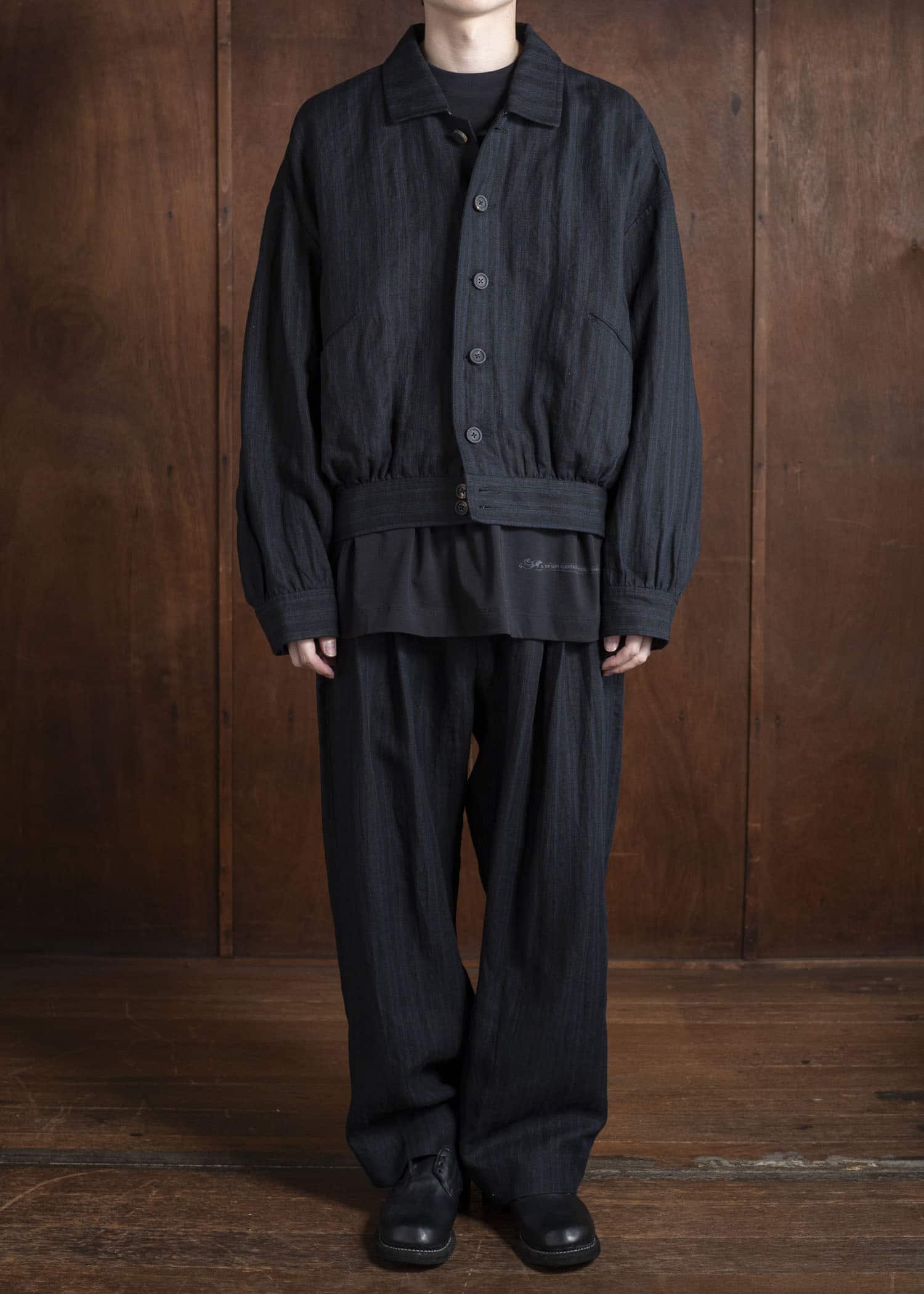 ZIGGY CHEN 0M2520911 SPREAD COLLAR CROPPED JACKET 04-BLACK X DARK BLUE