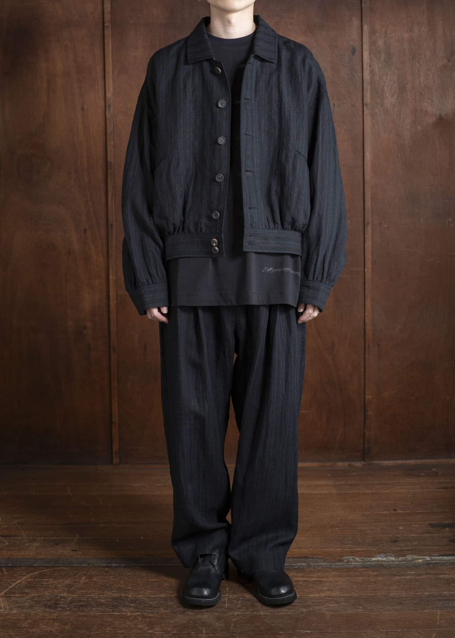 ZIGGY CHEN 0M2520911 SPREAD COLLAR CROPPED JACKET 04-BLACK X DARK BLUE