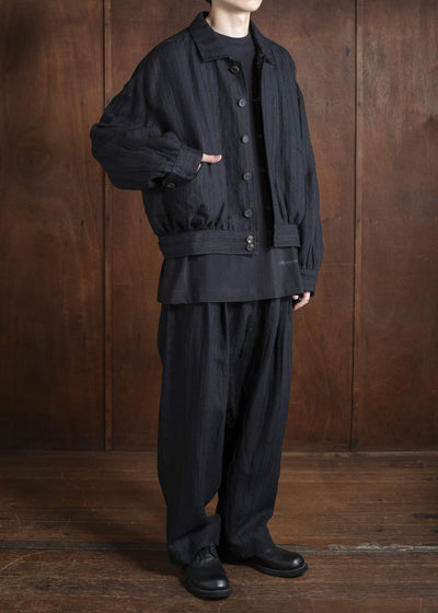 ZIGGY CHEN 0M2520911 SPREAD COLLAR CROPPED JACKET 04-BLACK X DARK BLUE