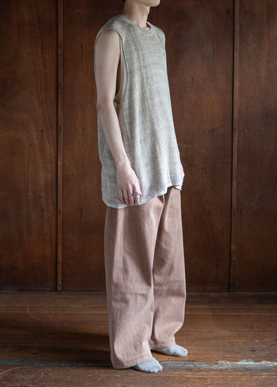 JAN-JAN VAN ESSCHE KNIT#62LOOSE FIT TANK TOP LINEN COTTON YARN BEIGE