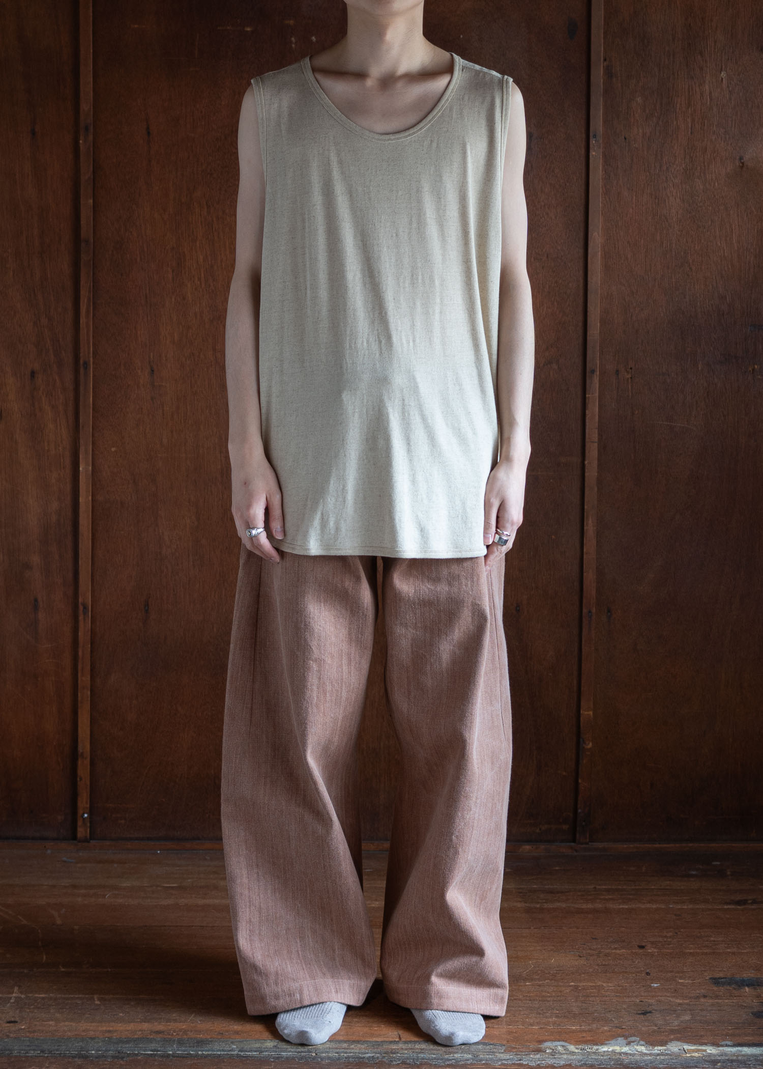 JAN-JAN VAN ESSCHE TANK TOP#16 LOOSE FIT TANK TOP WITH WIDE SHOULDER JERSEYS COTTON LINEN JERSEY NATURAL BROWN