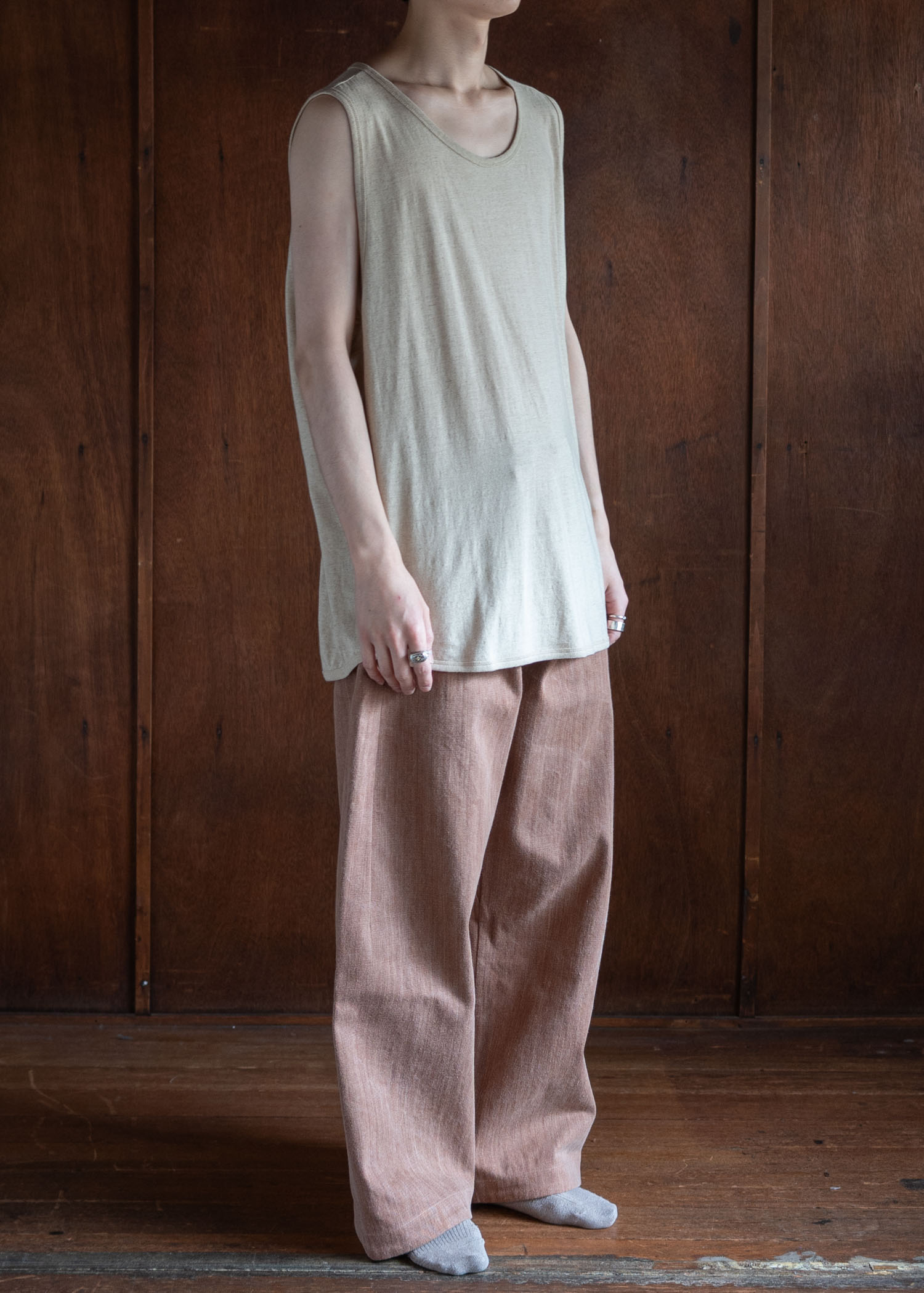 JAN-JAN VAN ESSCHE TANK TOP#16 LOOSE FIT TANK TOP WITH WIDE SHOULDER JERSEYS COTTON LINEN JERSEY NATURAL BROWN