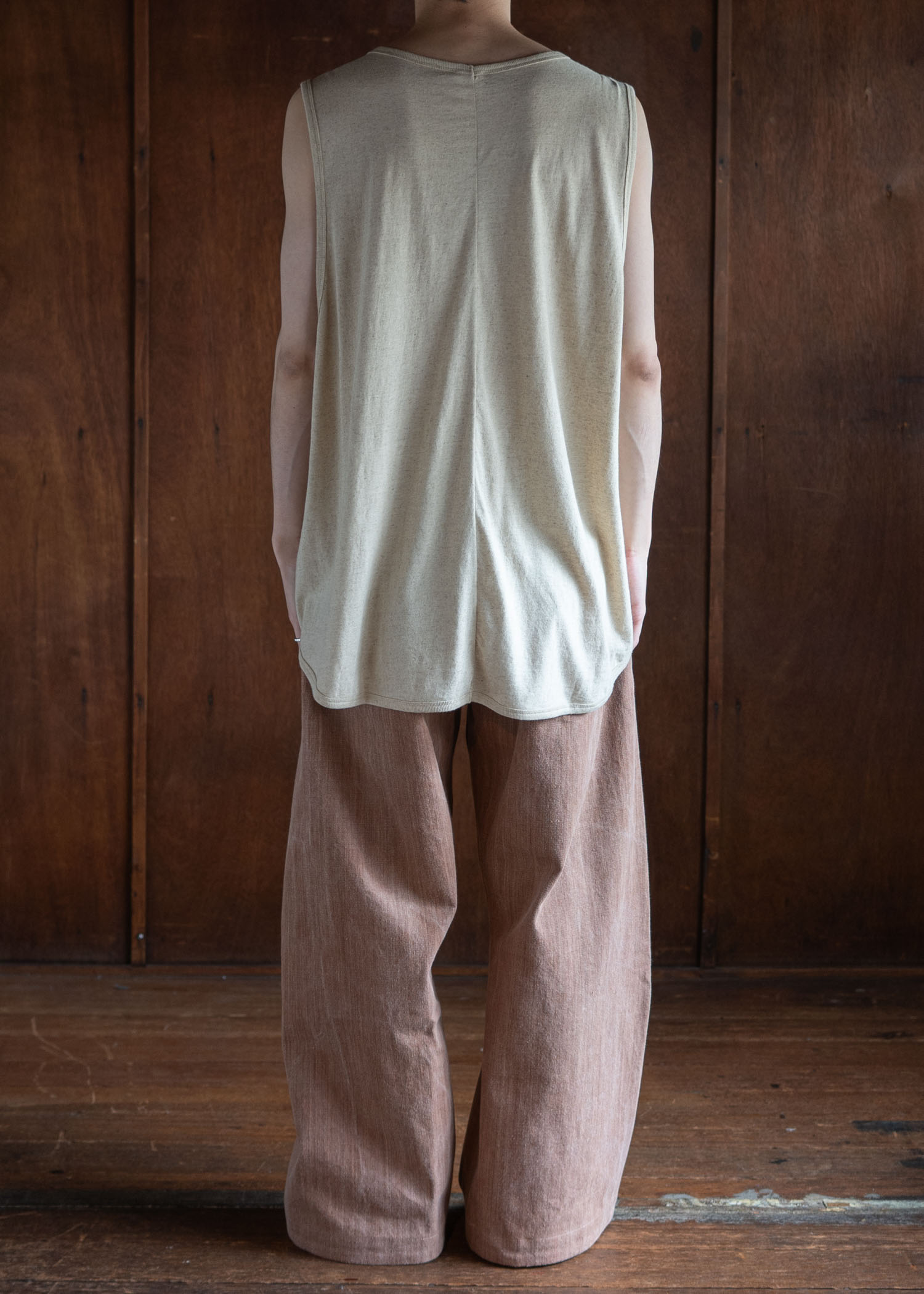 JAN-JAN VAN ESSCHE TANK TOP#16 LOOSE FIT TANK TOP WITH WIDE SHOULDER JERSEYS COTTON LINEN JERSEY NATURAL BROWN