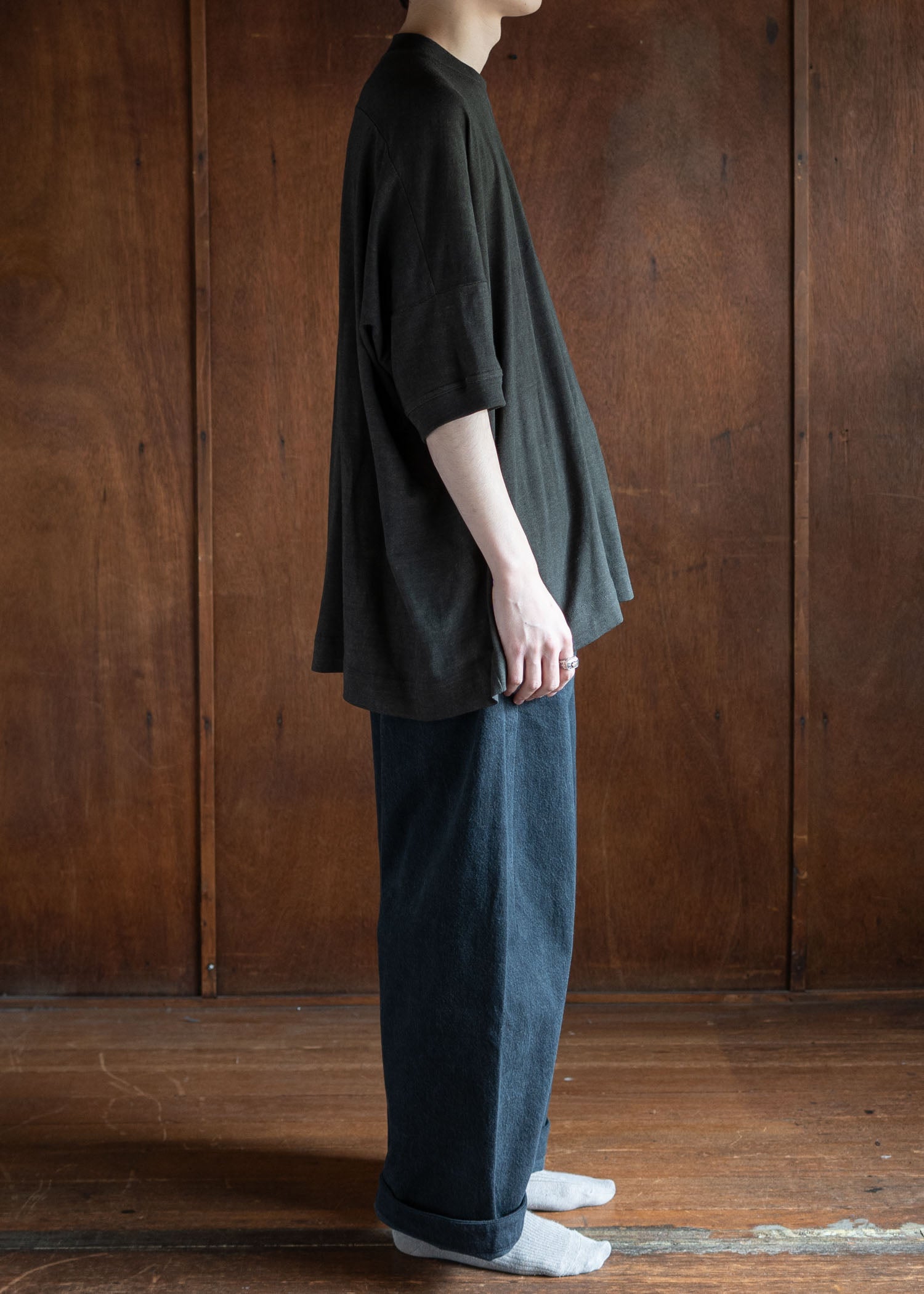 JAN-JAN VAN ESSCHE TEE#81 OVERSIZED CREWNECK TEE COTTON LINEN JERSEY DARK SUMI