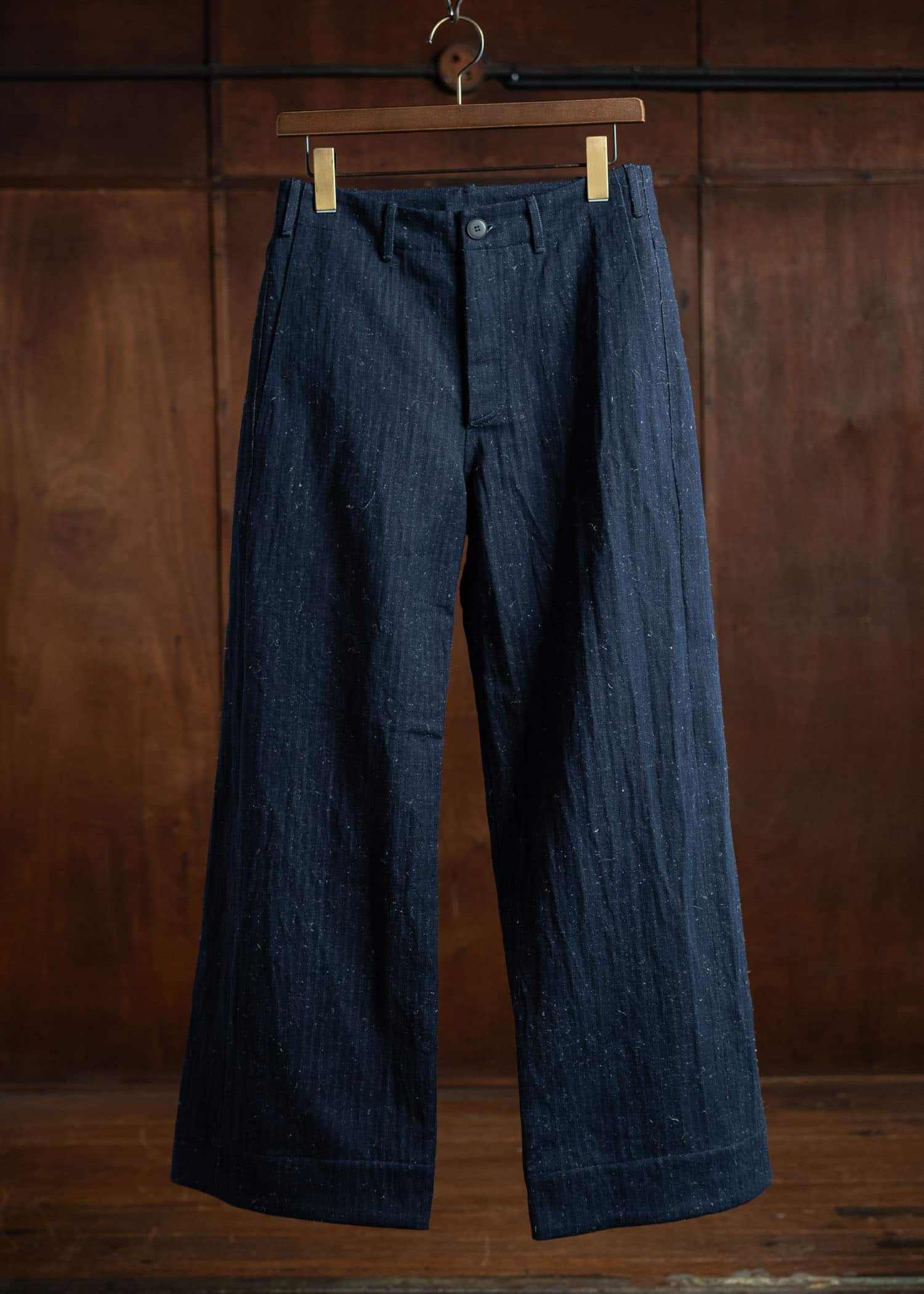 unkruid Wide Leg Trousers Dark Hairy Herringbone Denim