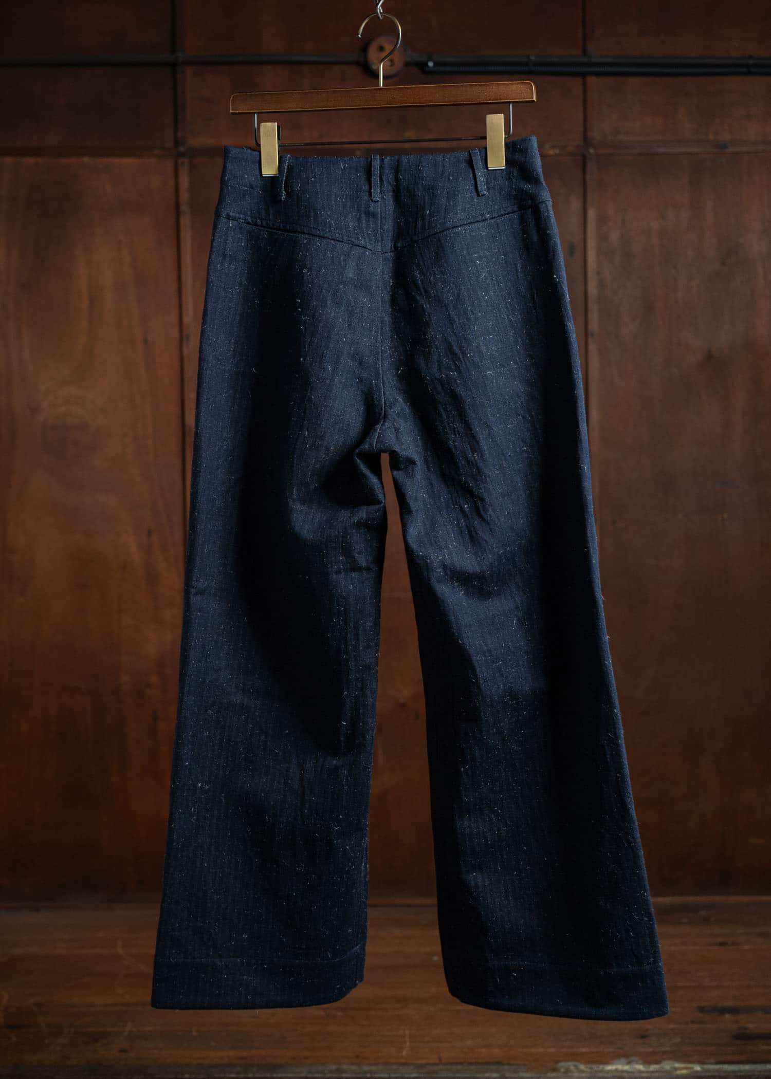 unkruid Wide Leg Trousers Dark Hairy Herringbone Denim