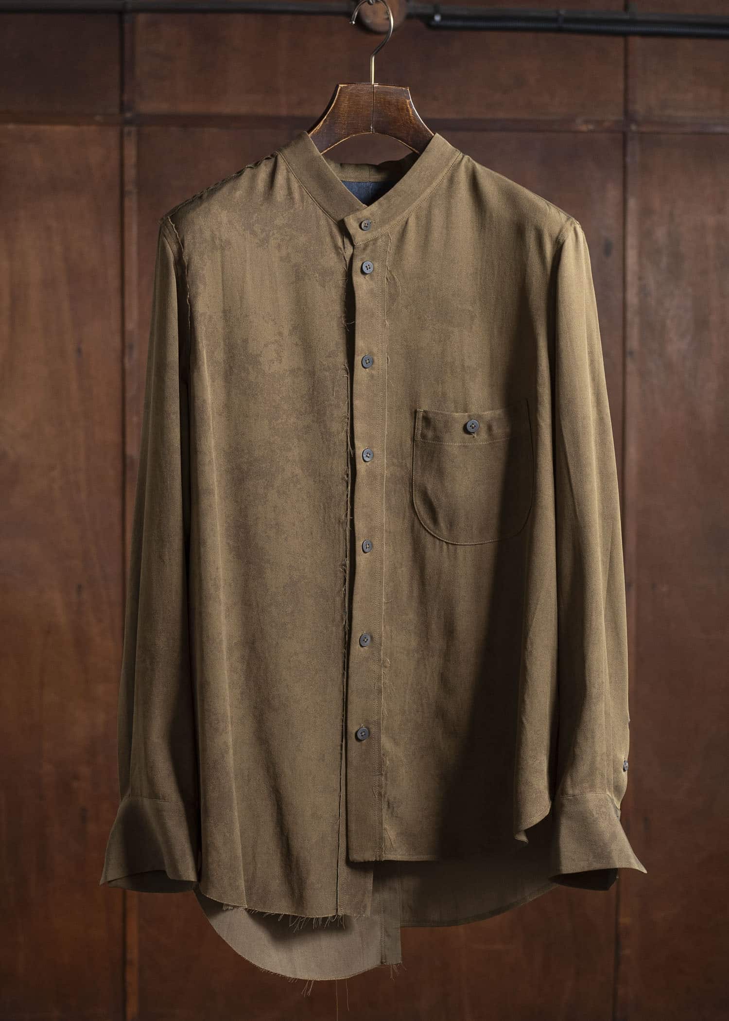 ZIGGY CHEN 0M2520711 MANDARIN COLLAR SHIRT 54-OLIVE