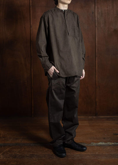 Taiga Takahashi Band Collar Shirt P/O Mud Dyed Brown Lot.105