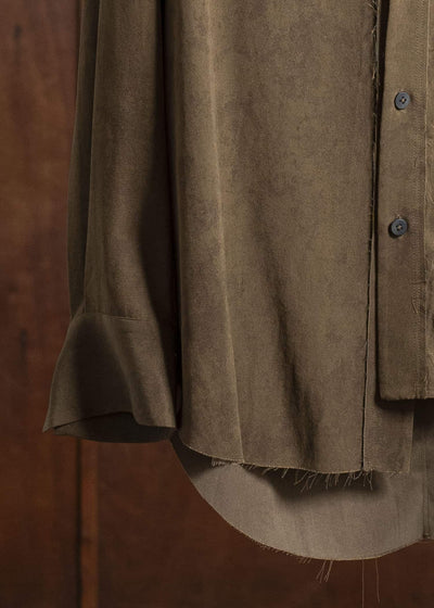 ZIGGY CHEN 0M2520711 MANDARIN COLLAR SHIRT 54-OLIVE