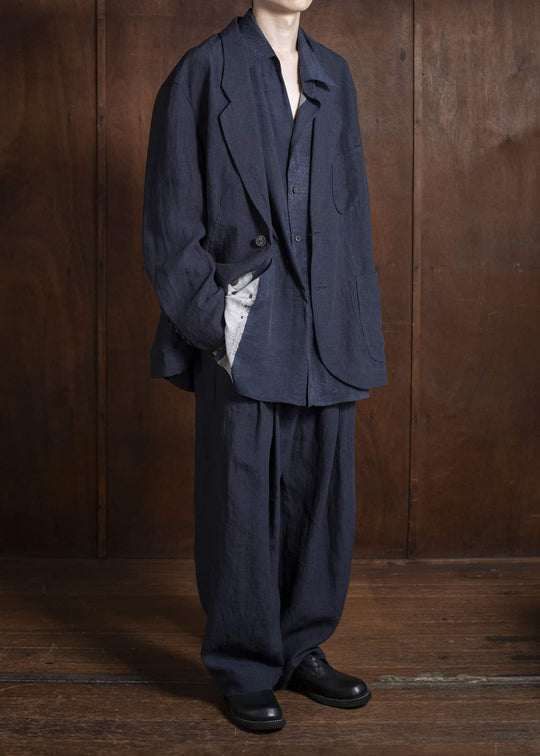 ZIGGY CHEN 0M2520505 DROP CROTCH WIDE LEG TROUSERS 25-MIDNIGHT BLUE