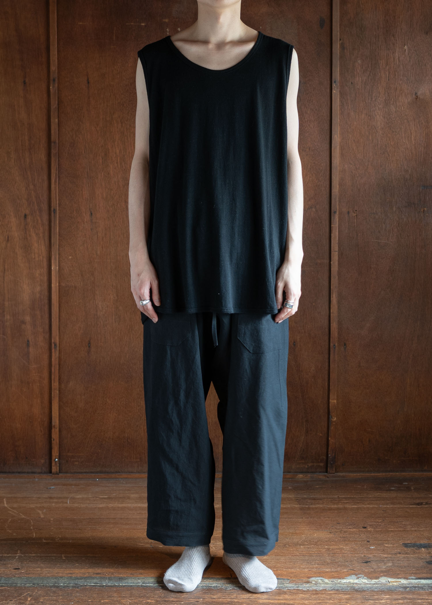 JAN-JAN VAN ESSCHE TANK TOP#16 LOOSE FIT TANK TOP WITH WIDE SHOULDER JERSEYS COTTON LINEN JERSEY BLACK