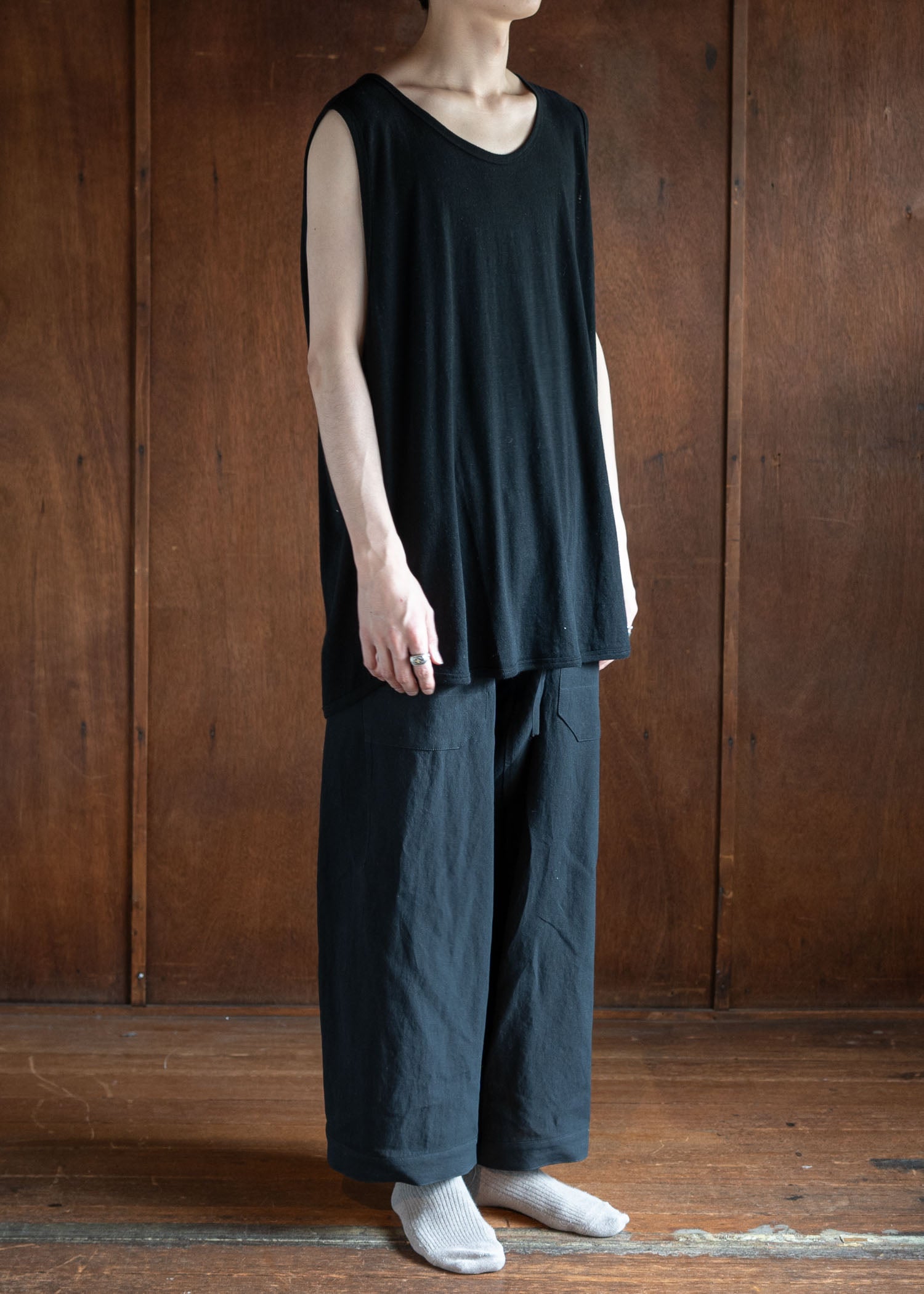 JAN-JAN VAN ESSCHE TANK TOP#16 LOOSE FIT TANK TOP WITH WIDE SHOULDER JERSEYS COTTON LINEN JERSEY BLACK