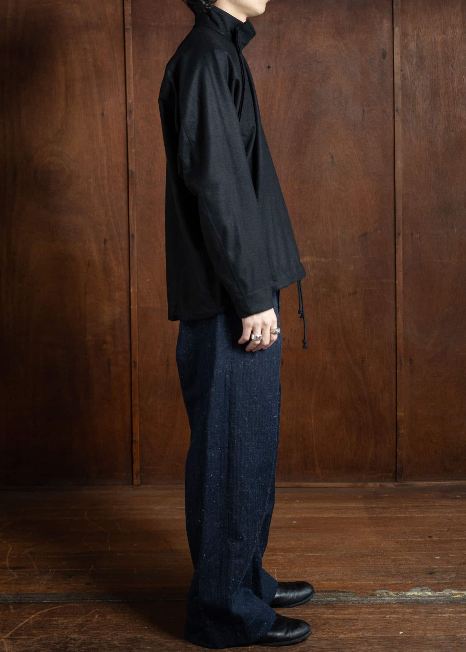 unkruid Wide Leg Trousers Dark Hairy Herringbone Denim