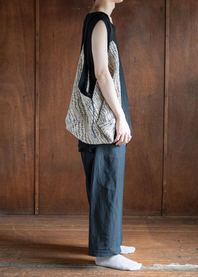 JAN-JAN VAN ESSCHE BAG#36 TSUNO BUKURO STYLE HAND WOVEN BAG WITH INSIDE POCKET BROKEN WAVES BLACK AND WHITE