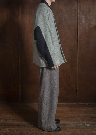 amachi. AY19B-2109 Covered Short Coat Gray Green