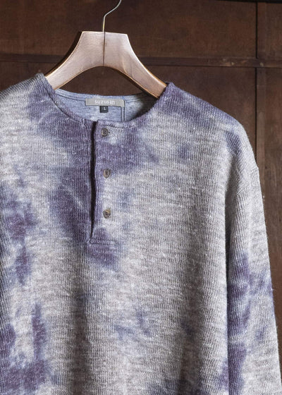 SUZUSAN 2079WLC-010 Dual Layered Wool Linen Cotton Jersey Long Sleeve Henley madara sibori 7012 Purple - Grey
