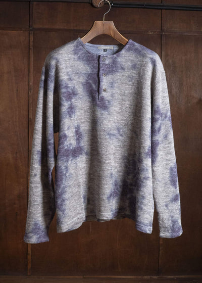 SUZUSAN 2079WLC-010 Dual Layered Wool Linen Cotton Jersey Long Sleeve Henley madara sibori 7012 Purple - Grey