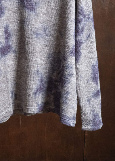 SUZUSAN 2079WLC-010 Dual Layered Wool Linen Cotton Jersey Long Sleeve Henley madara sibori 7012 Purple - Grey