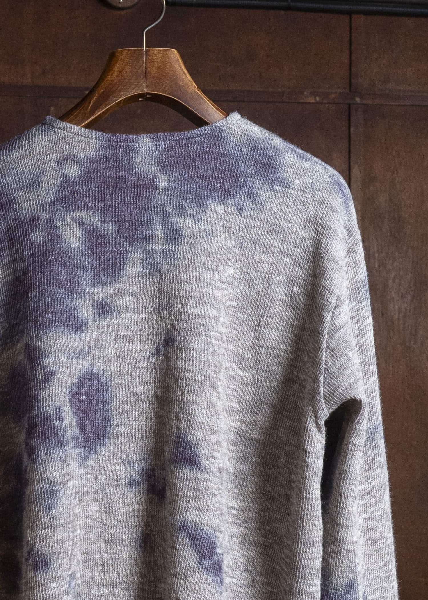SUZUSAN 2079WLC-010 Dual Layered Wool Linen Cotton Jersey Long Sleeve Henley madara sibori 7012 Purple - Grey