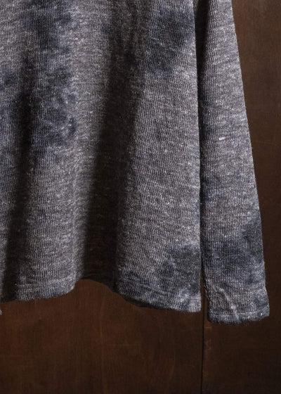 SUZUSAN 2079WLC-010 Dual Layered Wool Linen Cotton Jersey Long Sleeve Henley madara sibori 1067 Black - Muddy Brown