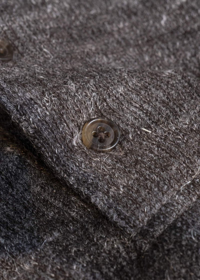 SUZUSAN 2079WLC-010 Dual Layered Wool Linen Cotton Jersey Long Sleeve Henley madara sibori 1067 Black - Muddy Brown