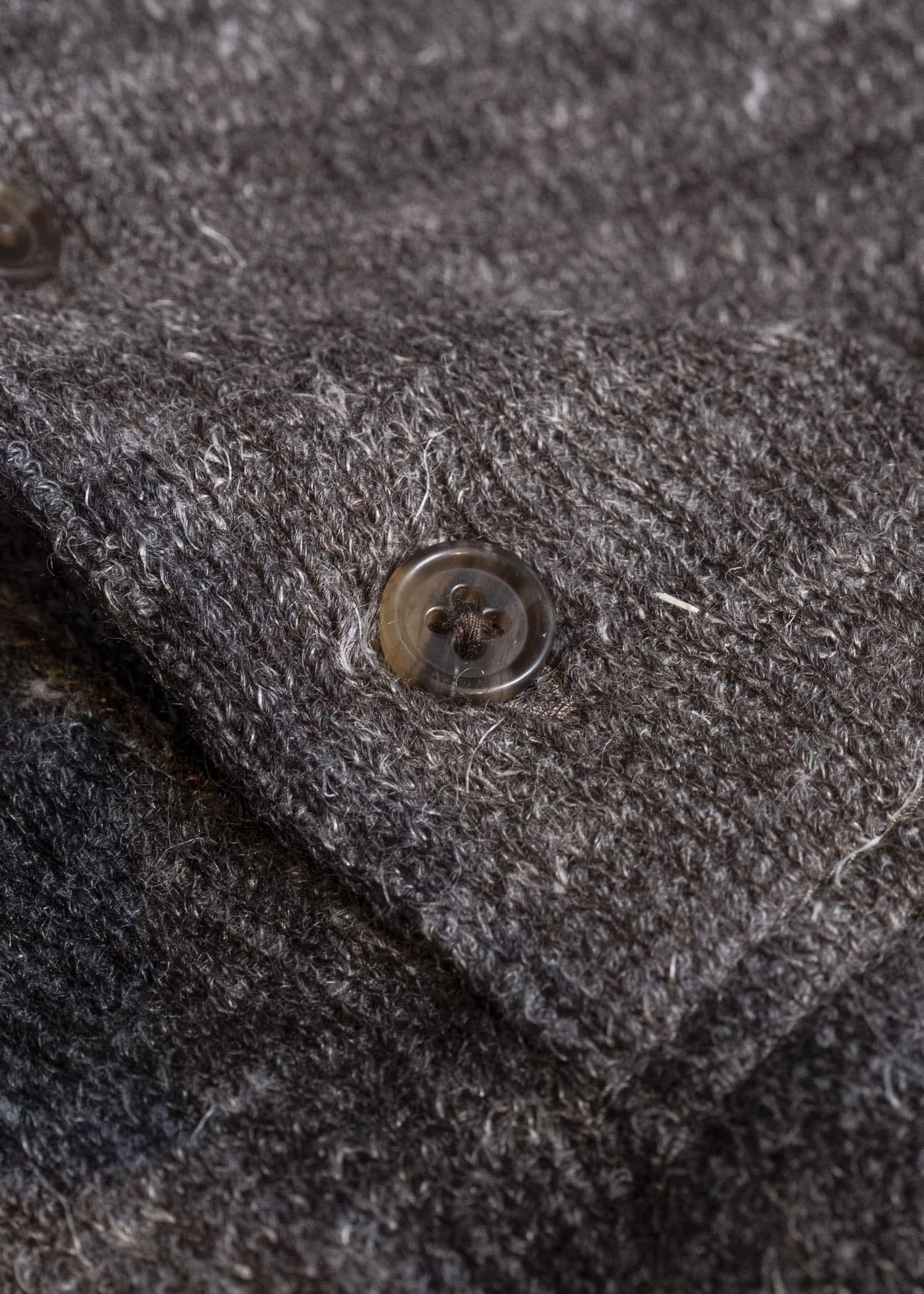 SUZUSAN 2079WLC-010 Dual Layered Wool Linen Cotton Jersey Long Sleeve Henley madara sibori 1067 Black - Muddy Brown