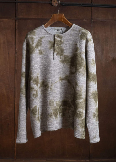 SUZUSAN 2079WLC-010 Dual Layered Wool Linen Cotton Jersey Long Sleeve Henley madara sibori 4812 Olive - Grey
