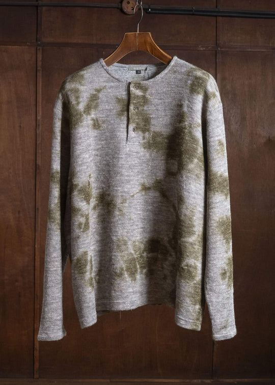 SUZUSAN 2079WLC-010 Dual Layered Wool Linen Cotton Jersey Long Sleeve Henley madara sibori 4812 Olive - Grey