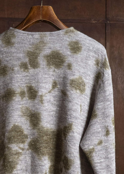 SUZUSAN 2079WLC-010 Dual Layered Wool Linen Cotton Jersey Long Sleeve Henley madara sibori 4812 Olive - Grey
