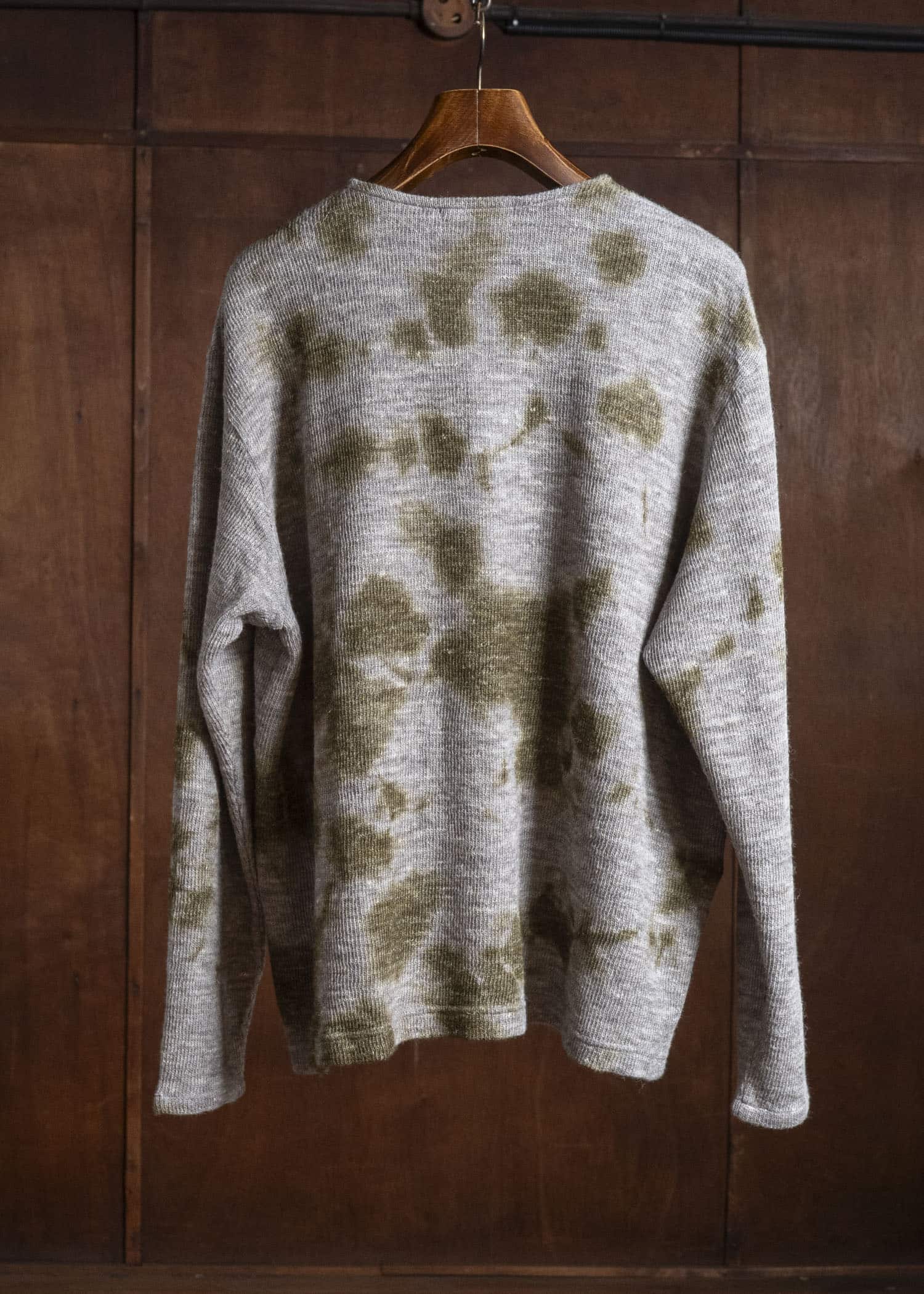 SUZUSAN 2079WLC-010 Dual Layered Wool Linen Cotton Jersey Long Sleeve Henley madara sibori 4812 Olive - Grey