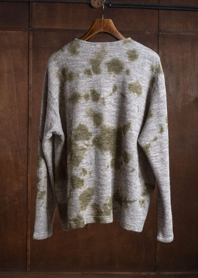 SUZUSAN 2079WLC-010 Dual Layered Wool Linen Cotton Jersey Long Sleeve Henley madara sibori 4812 Olive - Grey