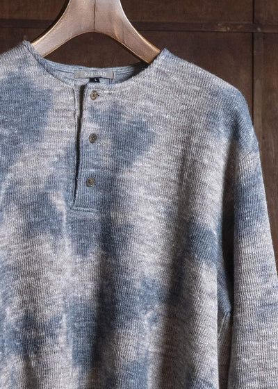 SUZUSAN 2079WLC-010 Dual Layered Wool Linen Cotton Jersey Long Sleeve Henley madara sibori 2212 Dark Blue - Grey