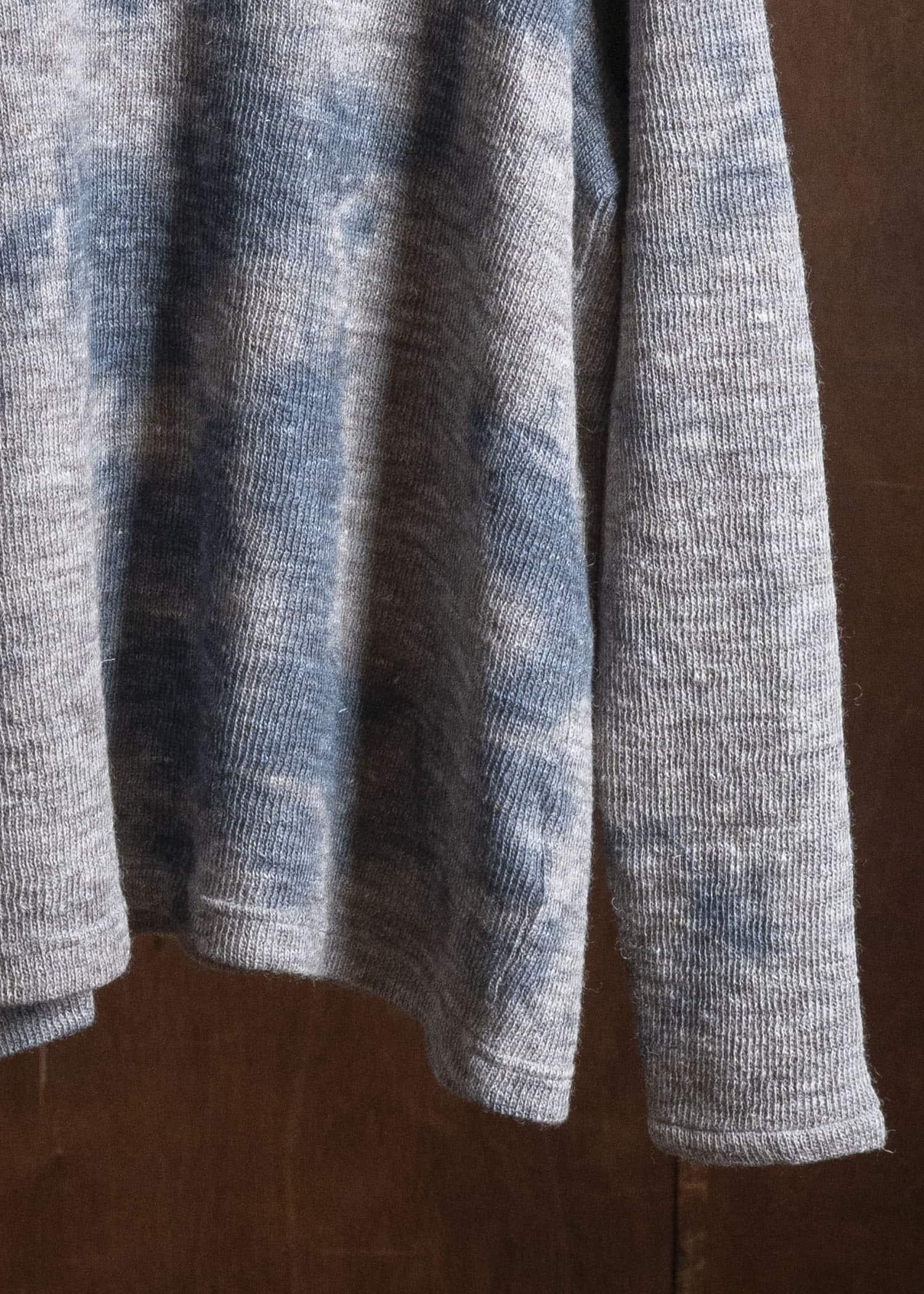 SUZUSAN 2079WLC-010 Dual Layered Wool Linen Cotton Jersey Long Sleeve Henley madara sibori 2212 Dark Blue - Grey