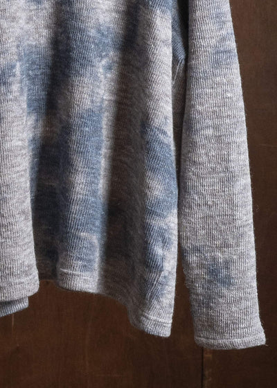 SUZUSAN 2079WLC-010 Dual Layered Wool Linen Cotton Jersey Long Sleeve Henley madara sibori 2212 Dark Blue - Grey